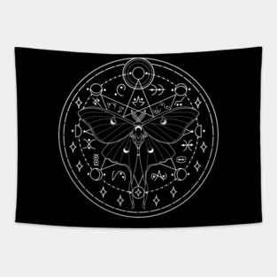 Luna Moth Moon Glyphs Tapestry