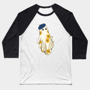 Sunflower Ghost in a Beret Baseball T-Shirt