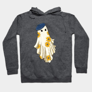 Sunflower Ghost in a Beret Hoodie