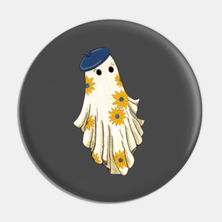 Sunflower Ghost in a Beret Pin