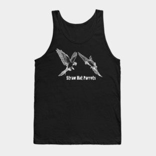 Straw Hat Parrots Luffy and Zoro Outline White Tank Top