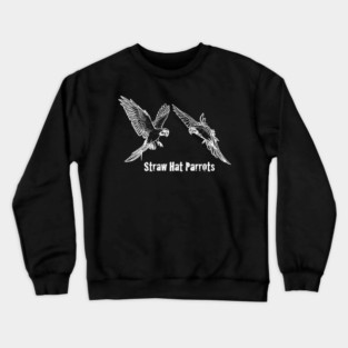 Straw Hat Parrots Luffy and Zoro Outline White Crewneck Sweatshirt