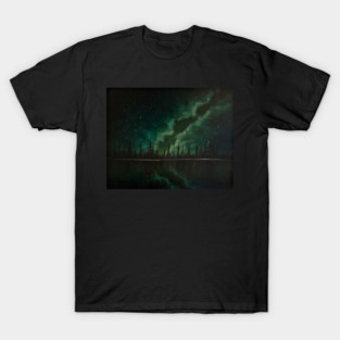 Green Galaxy Forest Silhouette T-Shirt