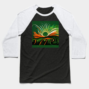 Bold, dramatic image of a green sun with rays extending out as it shines Baseball T-Shirt