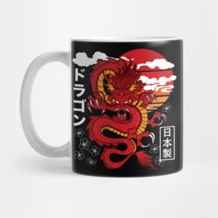Japanese Red Dragon Asian Tattoo Inspired Retro 80s Style Mug