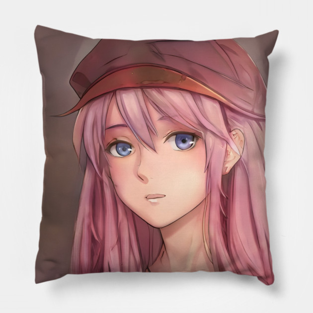 Pink Hair Anime Girl With Hat Pillow by animegirlnft