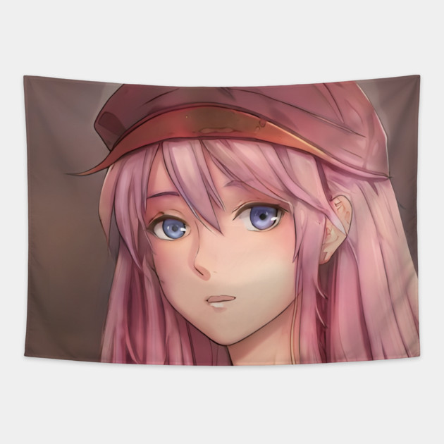 Pink Hair Anime Girl With Hat Tapestry by animegirlnft