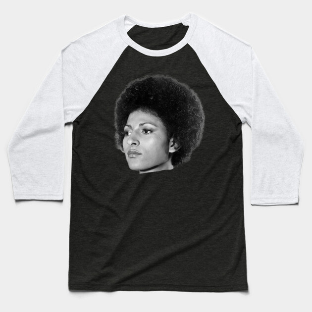 Pam Grier, Black Queen, Retro Black Film Actress Baseball T-Shirt by UrbanLifeApparel