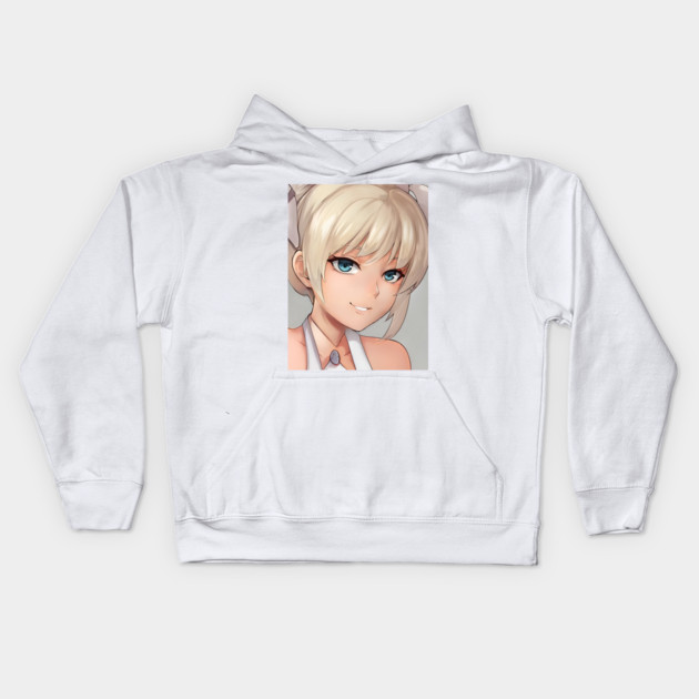 White Hair Anime Girl Kids Hoodie by animegirlnft