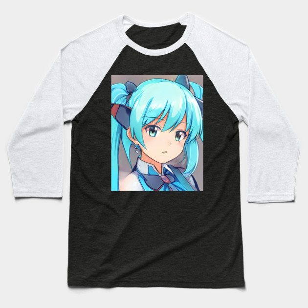 Blue eye Anime Girl Baseball T-Shirt by animegirlnft