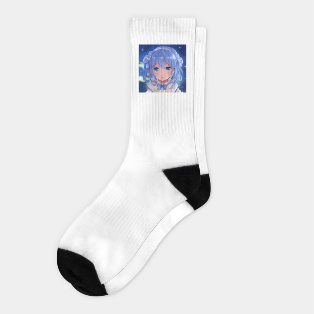 Blue eye  Anime Girl Socks by animegirlnft