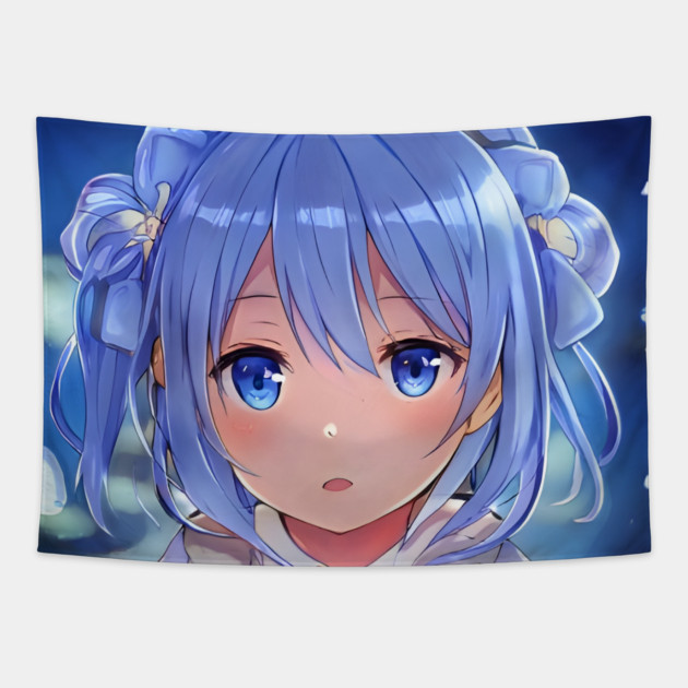 Blue eye  Anime Girl Tapestry by animegirlnft