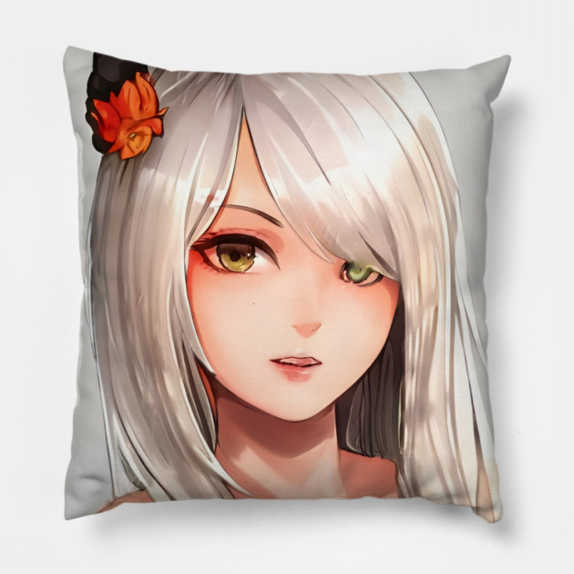 White Hair Anime Girl Pillow by animegirlnft