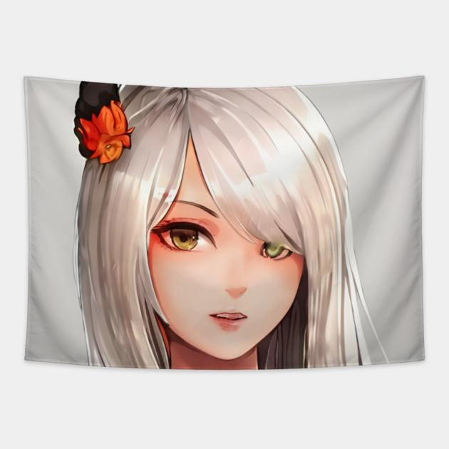 White Hair Anime Girl Tapestry by animegirlnft