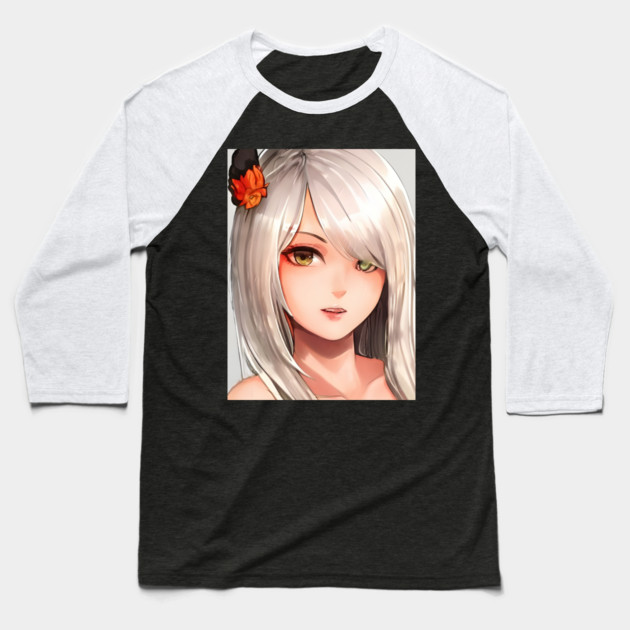 White Hair Anime Girl Baseball T-Shirt by animegirlnft