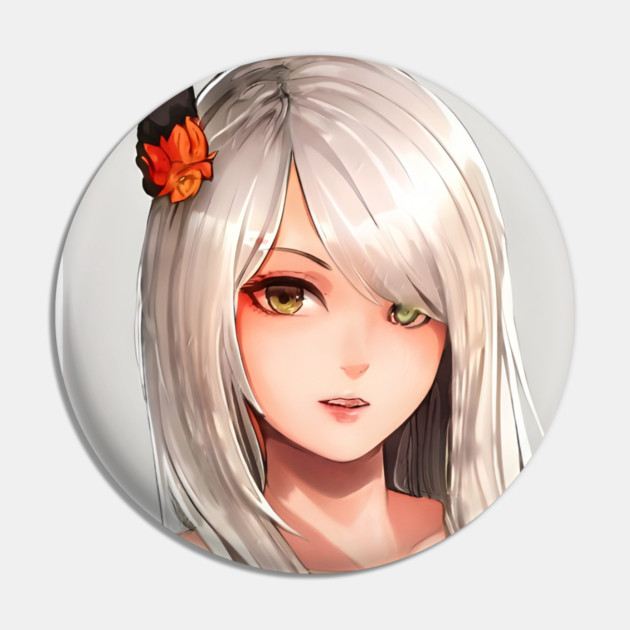 White Hair Anime Girl Pin by animegirlnft