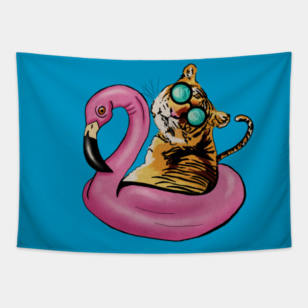 Tiger Flamingo, Tropical Vibes Tapestry by logiamerch