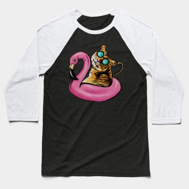Tiger Flamingo, Tropical Vibes Baseball T-Shirt by logiamerch