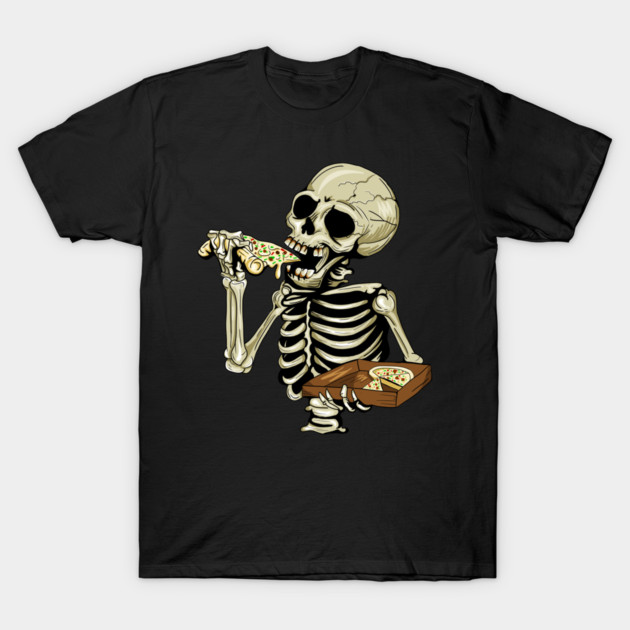 Pizza Lover, Funny Skeleton, Eating Pizza T-Shirt by logiamerch
