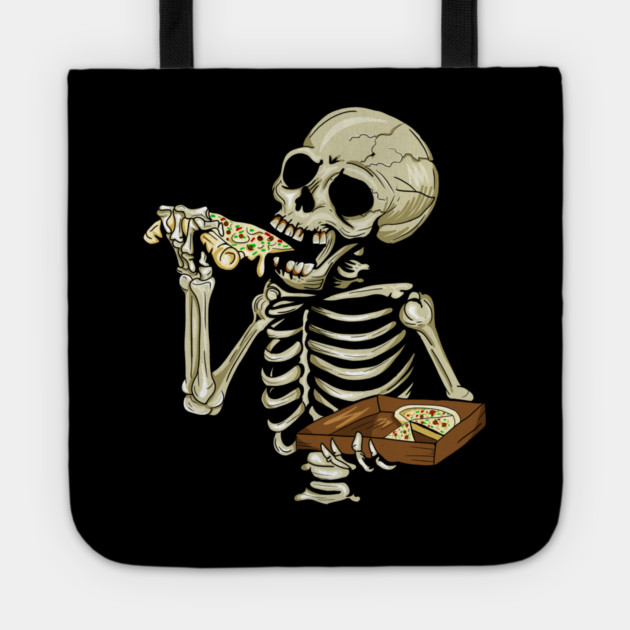 Pizza Lover, Funny Skeleton, Eating Pizza Tote by logiamerch