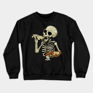 Pizza Lover, Funny Skeleton, Eating Pizza Crewneck Sweatshirt