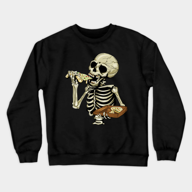 Pizza Lover, Funny Skeleton, Eating Pizza Crewneck Sweatshirt by logiamerch