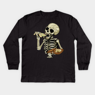 Pizza Lover, Funny Skeleton, Eating Pizza Kids Long Sleeve T-Shirt