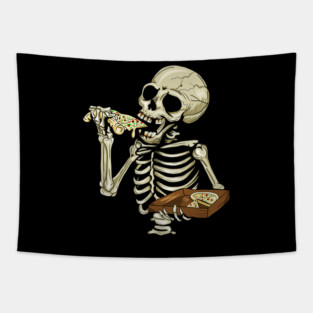 Pizza Lover, Funny Skeleton, Eating Pizza Tapestry