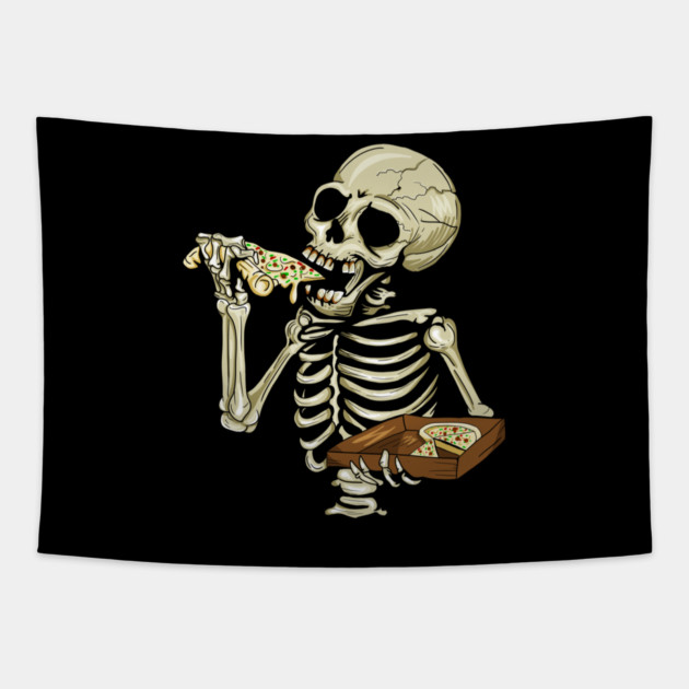 Pizza Lover, Funny Skeleton, Eating Pizza Tapestry by logiamerch