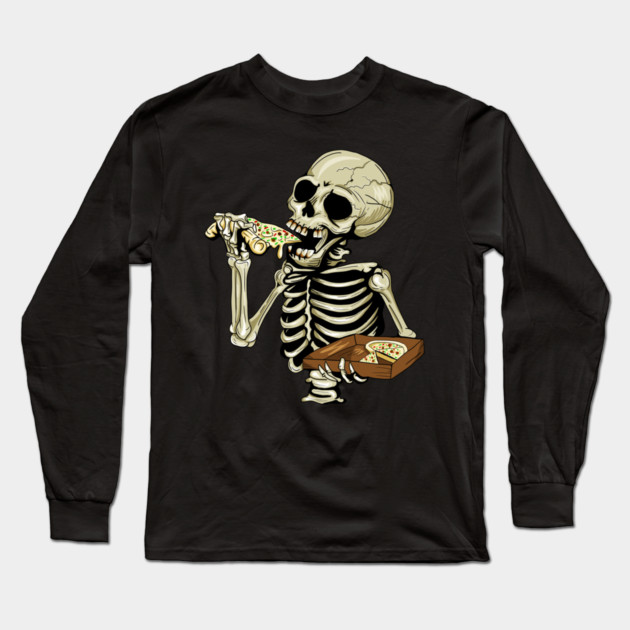 Pizza Lover, Funny Skeleton, Eating Pizza Long Sleeve T-Shirt by logiamerch