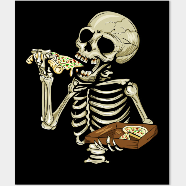 Pizza Lover, Funny Skeleton, Eating Pizza Wall Art by logiamerch