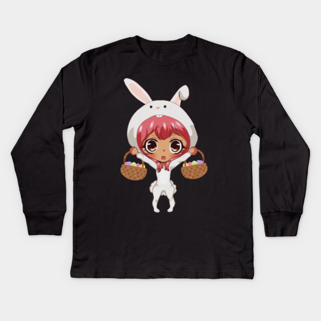 Funny Easter, Anime Rabbit Costume Kids Long Sleeve T-Shirt by logiamerch