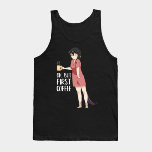 First Coffee, Funny Coffee lover, Anime Girl Tank Top