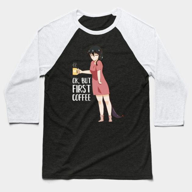 First Coffee, Funny Coffee lover, Anime Girl Baseball T-Shirt by logiamerch