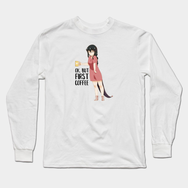 First Coffee, Funny Coffee lover, Anime Girl Long Sleeve T-Shirt by logiamerch