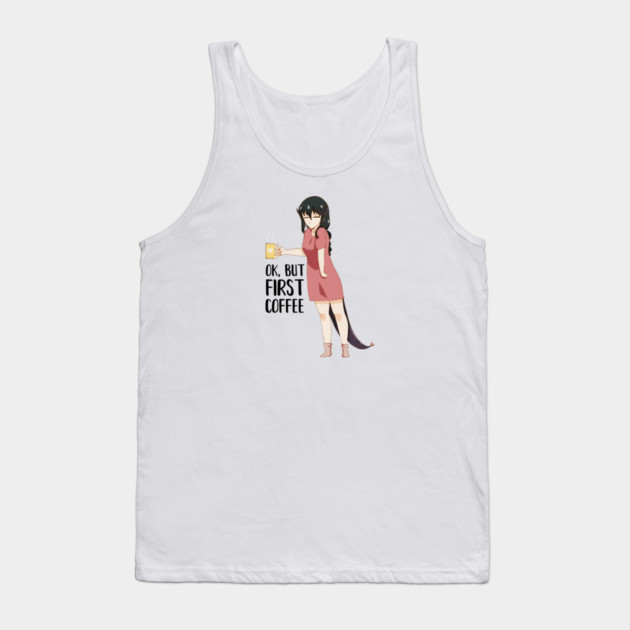 First Coffee, Funny Coffee lover, Anime Girl Tank Top by logiamerch