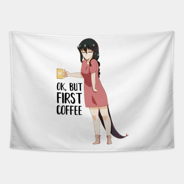 First Coffee, Funny Coffee lover, Anime Girl Tapestry by logiamerch
