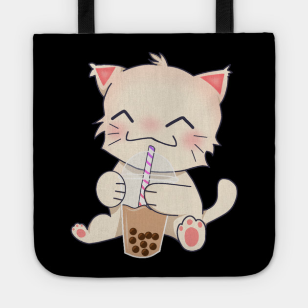 Cute Cat dinking Boba Tea, Bubble tea Tote by logiamerch