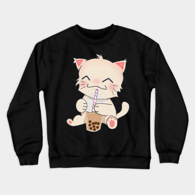 Cute Cat dinking Boba Tea, Bubble tea Crewneck Sweatshirt by logiamerch