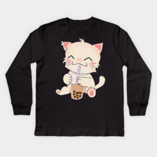 Cute Cat dinking Boba Tea, Bubble tea Kids Long Sleeve T-Shirt