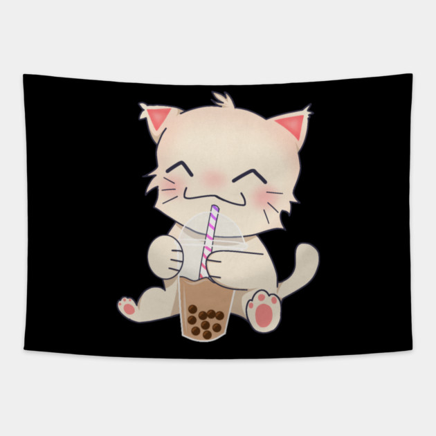 Cute Cat dinking Boba Tea, Bubble tea Tapestry by logiamerch