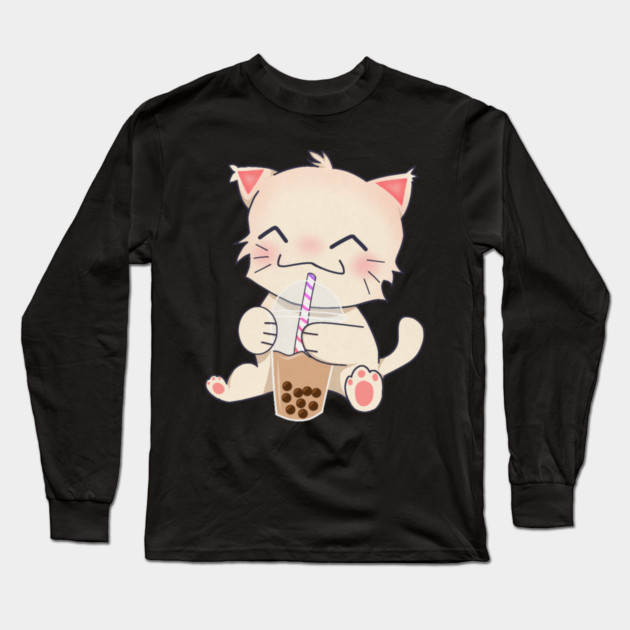 Cute Cat dinking Boba Tea, Bubble tea Long Sleeve T-Shirt by logiamerch
