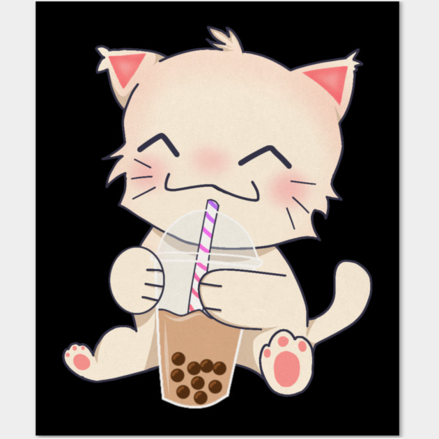 Cute Cat dinking Boba Tea, Bubble tea Wall Art by logiamerch