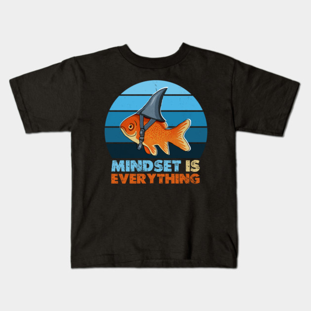 Funny Goldfish Shark, Mindset Motivational Quote Kids T-Shirt by logiamerch