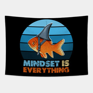 Funny Goldfish Shark, Mindset Motivational Quote Tapestry