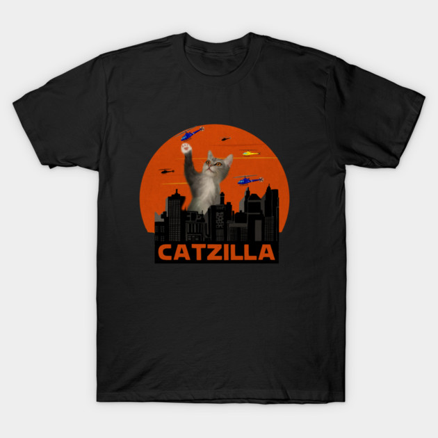 Funny Cat, Destroying, Catzilla T-Shirt by logiamerch