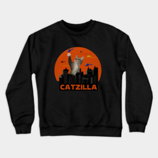 Funny Cat, Destroying, Catzilla Crewneck Sweatshirt