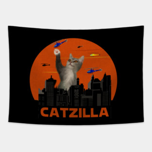 Funny Cat, Destroying, Catzilla Tapestry