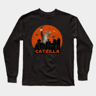 Funny Cat, Destroying, Catzilla Long Sleeve T-Shirt