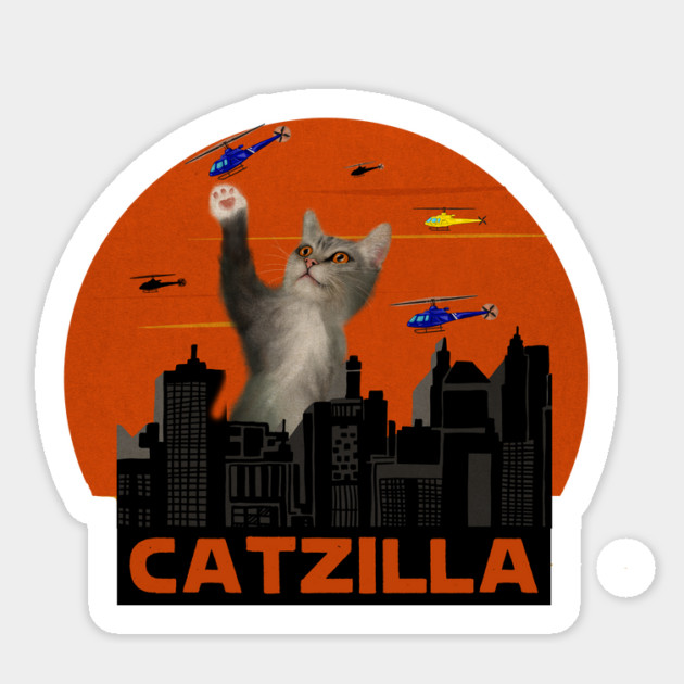 Funny Cat, Destroying, Catzilla Sticker by logiamerch